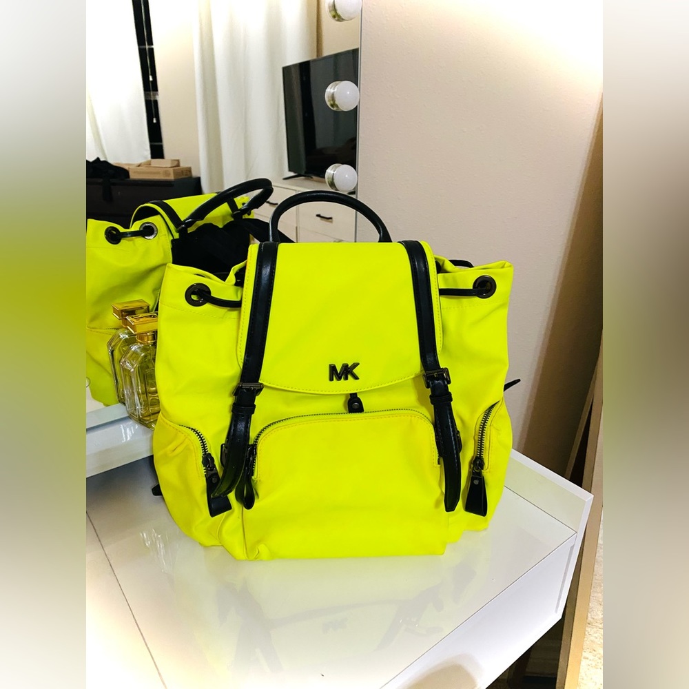 Michael Kors Beacon Medium Neon Yellow Nylon Backpack - Picture 1 of 5